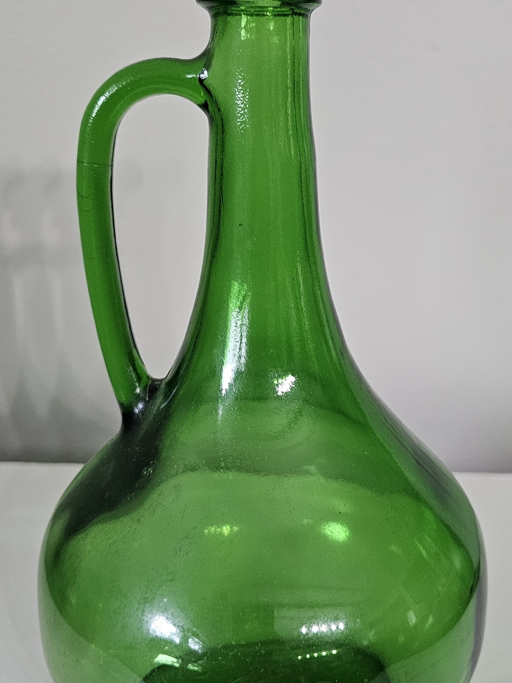 Green Glass Handled Decanter Bottle